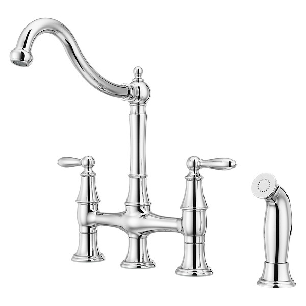 Courant Two Handle Bridge Kitchen Faucet with Side Spray in Stainless Steel