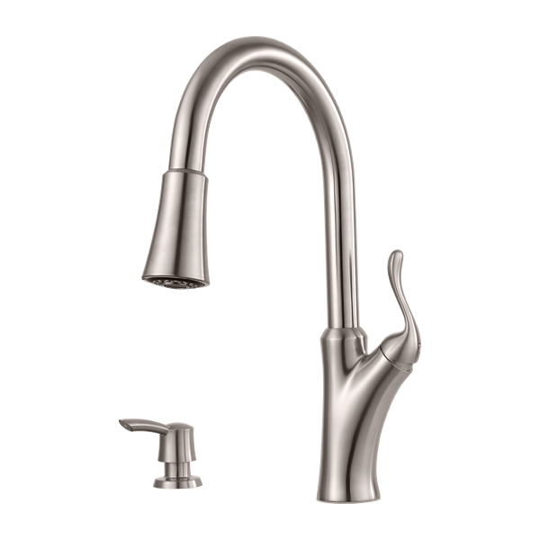 Pfister Eagan Stainless Steel 1-Handle Deck-Mount Pull-Down Handle Kitchen Faucet (Deck Plate Included) Pfister Eagan Stainless Steel 1-Handle Deck-Mount Pull-Down Handle Kitchen Faucet (Deck Plate Included)