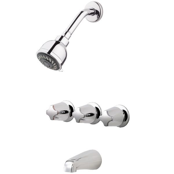 Polished Chrome Pfister Lg01 1110 3 Handle Tub Shower Faucet