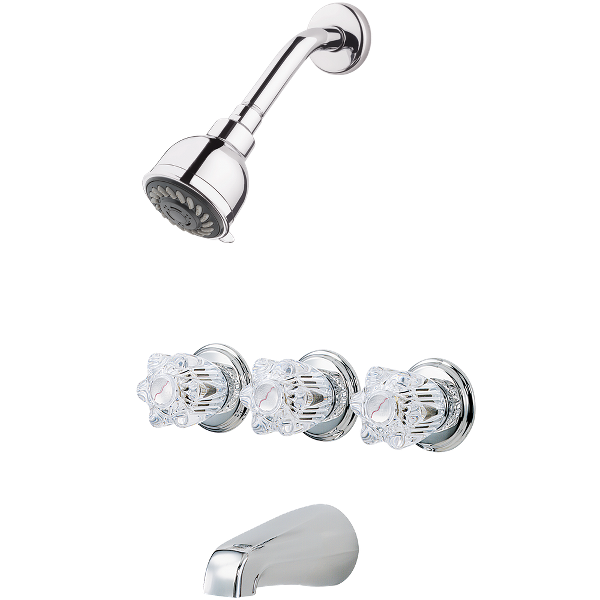 Polished Chrome Pfister G01 3180 3 Handle Tub Shower Faucet