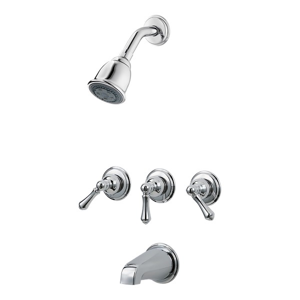 Polished Chrome Pfister G01 81bc 3 Handle Tub Shower Faucet