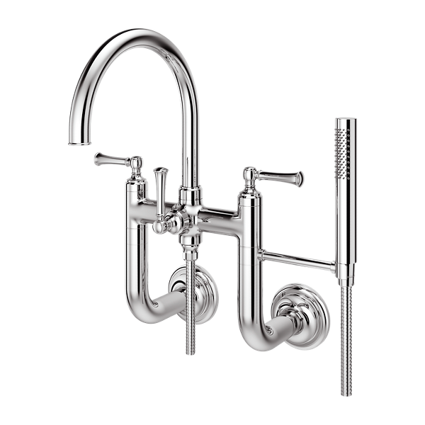 Wall Mount 2 Handle Tub Filler, Wall Mount Bathtub Faucet With Hand Shower