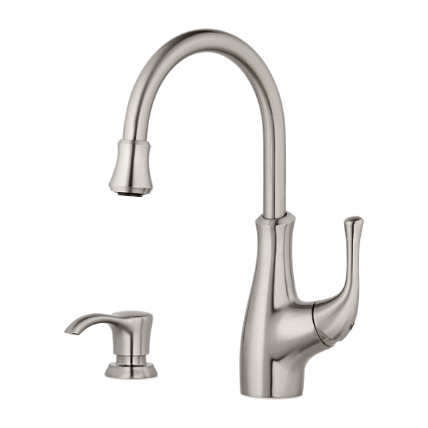Pfister Vosa Stainless Steel 1-Handle Deck-Mount High-Arc Handle Kitchen Faucet Pfister Vosa Stainless Steel 1-Handle Deck-Mount High-Arc Handle Kitchen Faucet
